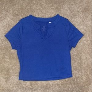 Blue Ribbed Crop Top
